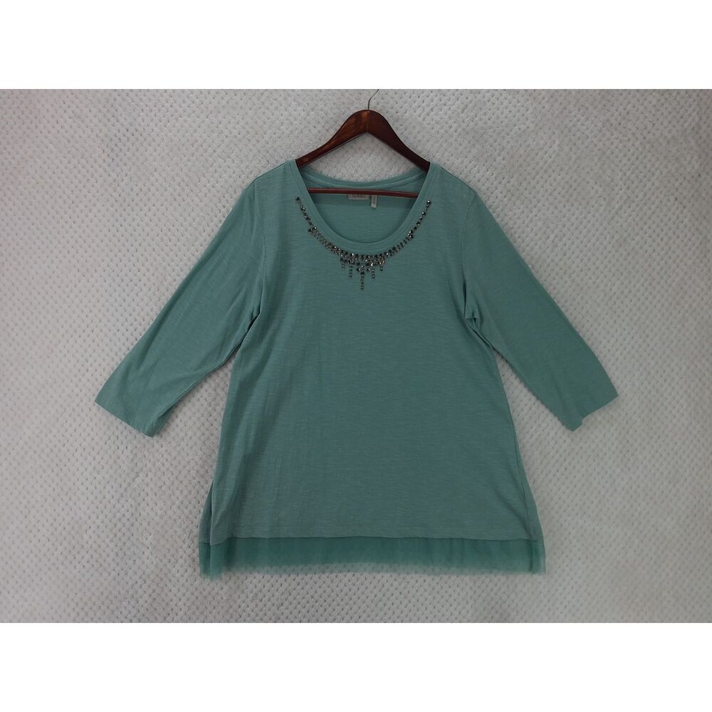 LOGO Lori Goldstein Women's Large Green Knit Tunic Top